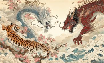 日本画、浮世絵／龍（ドラゴン）虎（タイガー）　龍虎